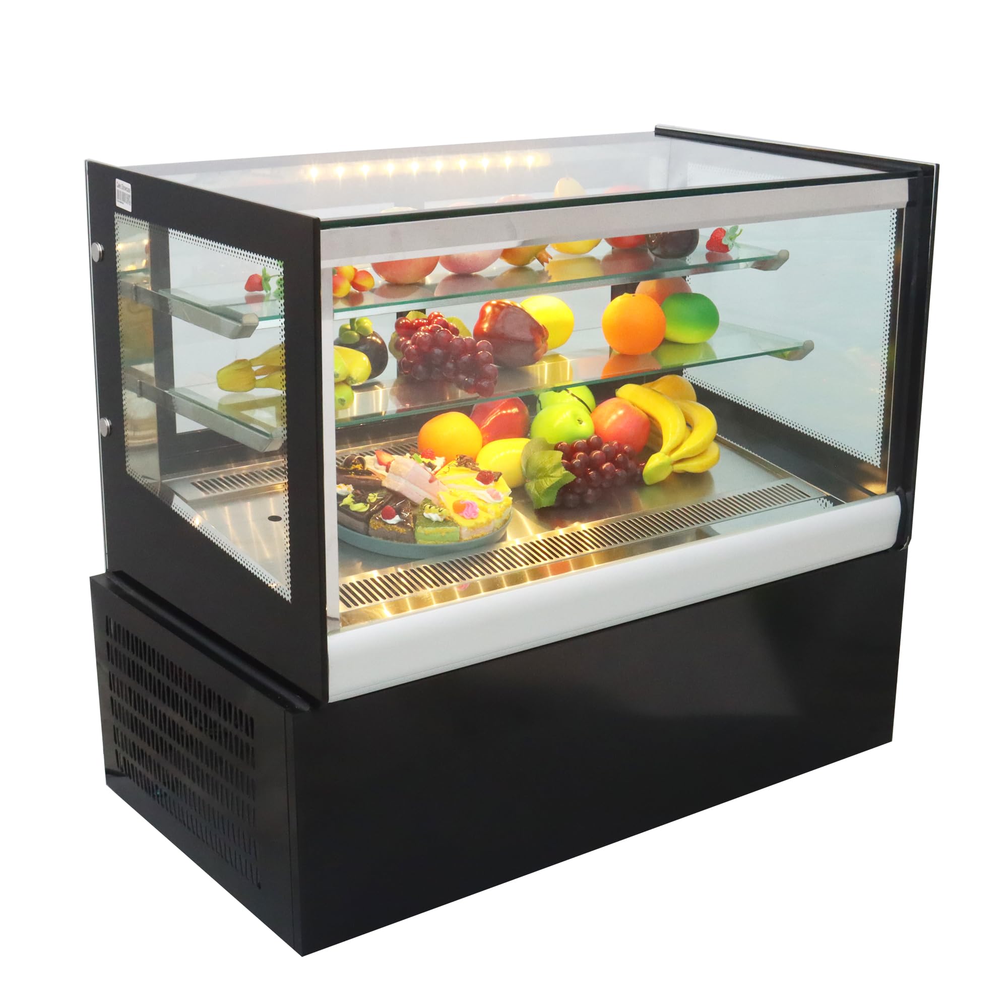 HQHAOTWU Desktop Cake Refrigerated Display Cabinet Commercial Right Angle Cooling Display Case for Fruit Cake Bakery Cookies Showing Case with LED Light 220V
