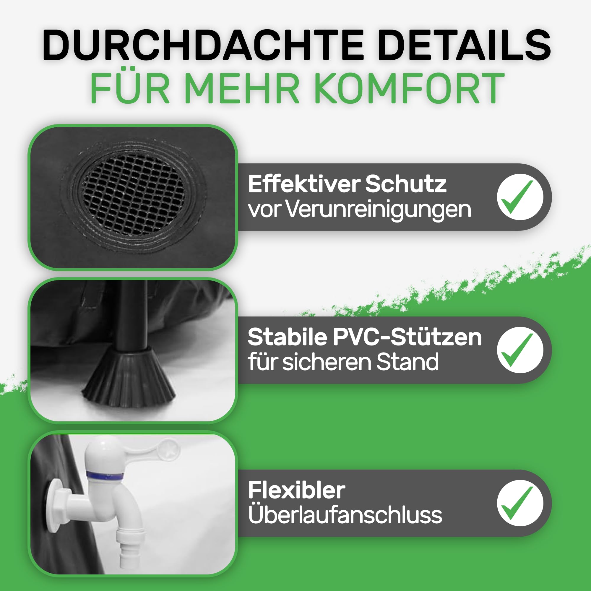 Melko - Regentonne faltbar 1000L mit Auslaufhahn, PVC Stützstangen & 2 m Wasserschlauch - Mobiles Regenfass mit Überlaufschutz & Anschluss - Regenwassertonne witterungsbeständig für Gartenbewässerung
