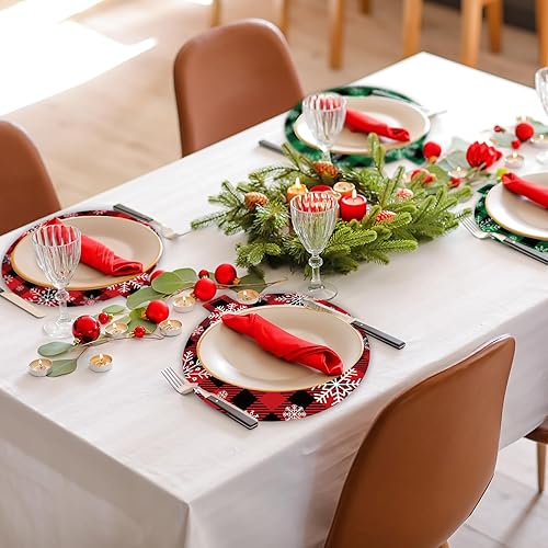 Miniatura 4 de 60 manteles individuales de papel a cuadros de búfalo de Navidad, copos de nieve, para mesa de comedor, manteles individuales desechables esféricos