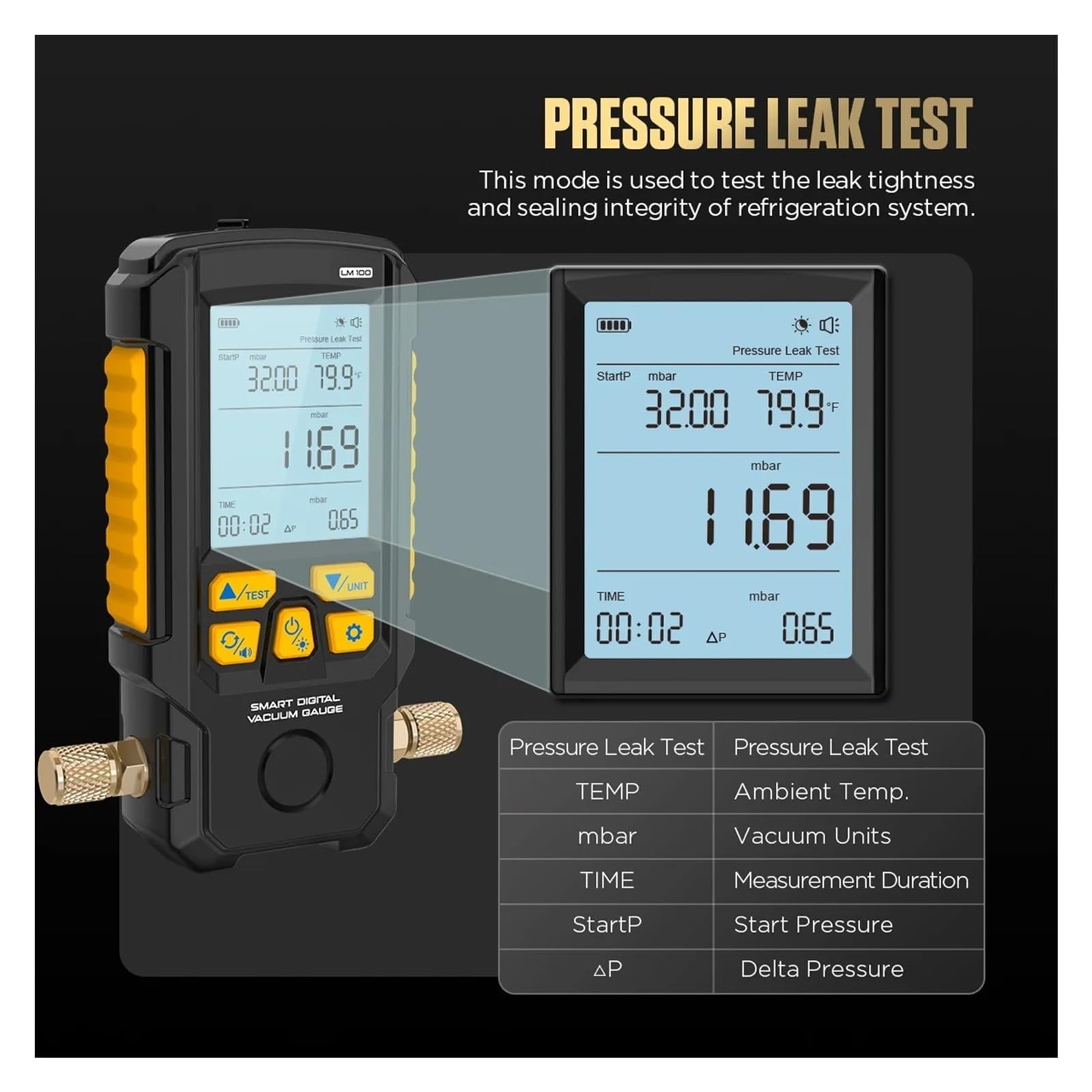 Medidor de presión digital inteligente LM100 0 a 2000 mbar con sensor temperatura,Modulación de precisión