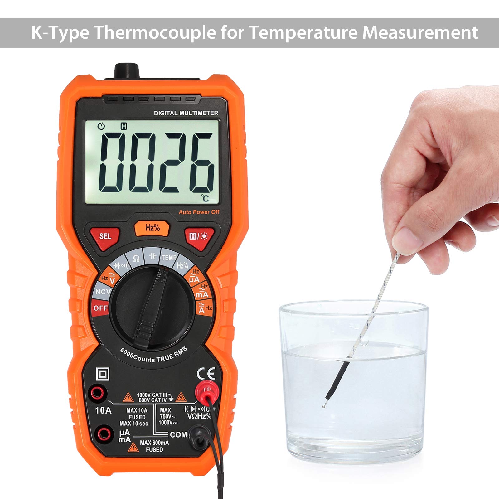 Multimetro digitale TRMS 6000 conteggi portatile, misura tensione, corrente, resistenza, capacità, temperatura, diodo, test di continuità NCV, con tor | Leroy Merlin