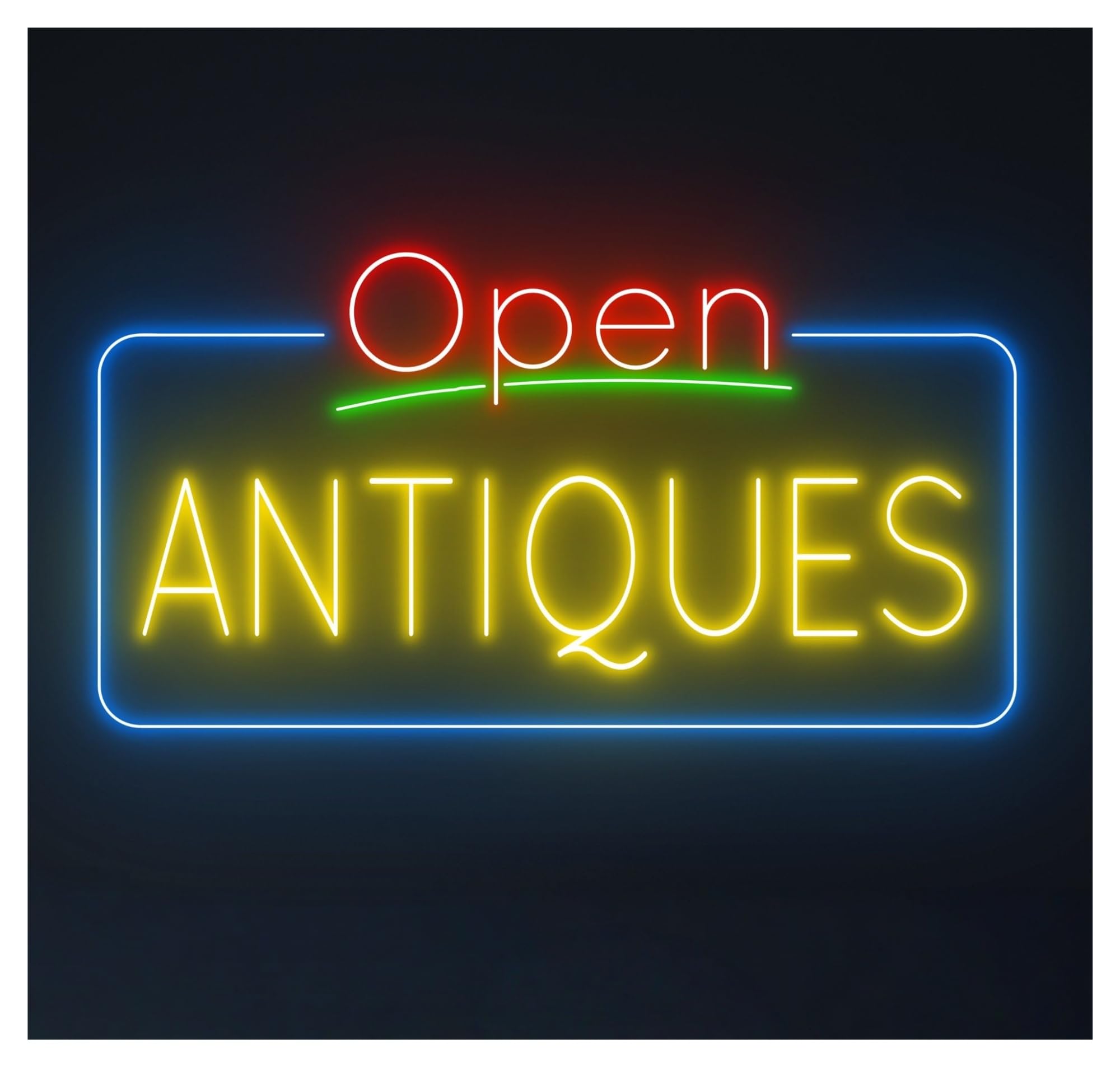 RONGCH Hanging Art Neon Signs Open Antiques Neon Sign Shop Led Light Wall Decor Home Room Storefront Window Display Business Entrance 55cm