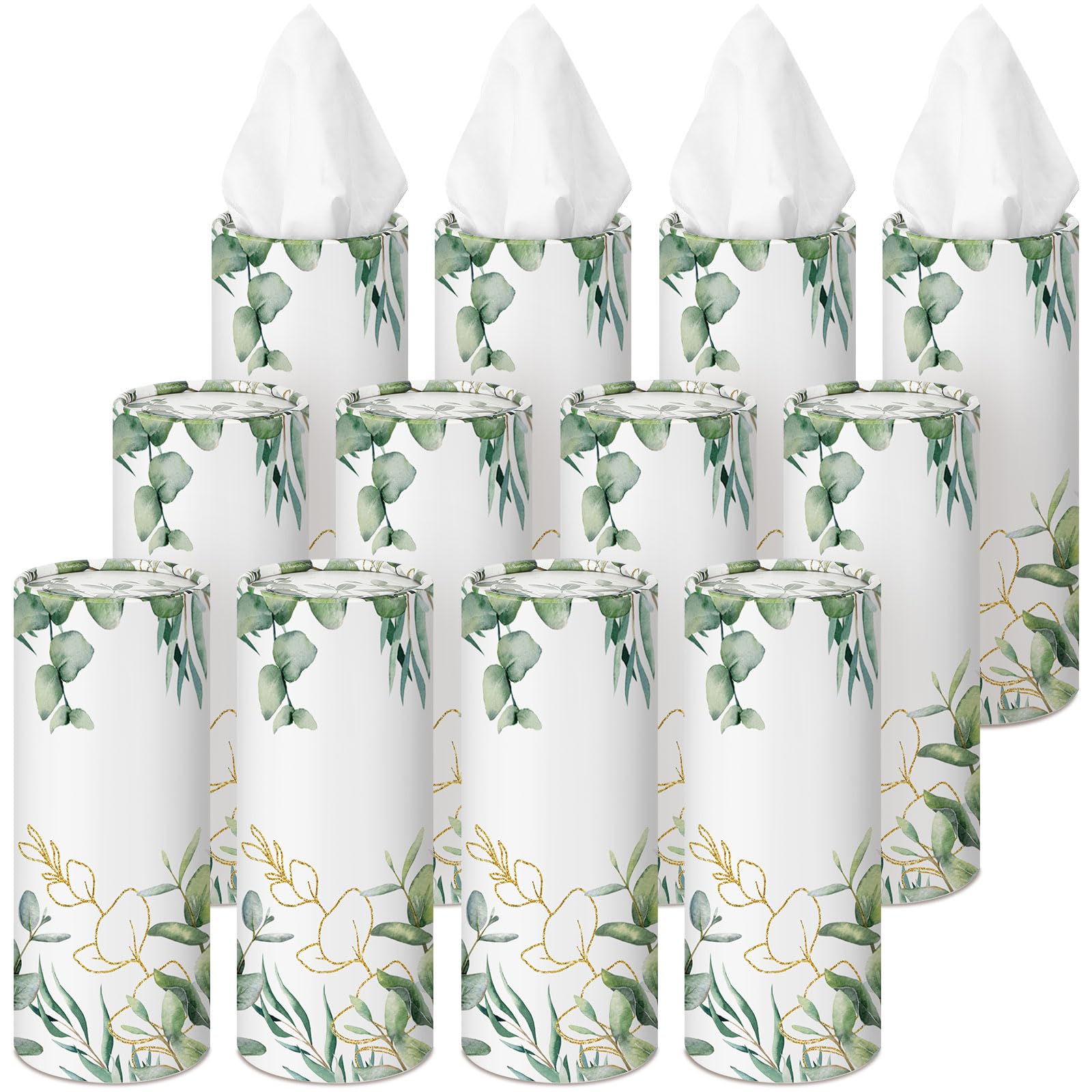 Fourluoo 12 Pack Car Tissue Cylinder Holder Bulk with 3 Ply Facial Tissues, Round Napkin Holders for Car Cup Holder Cylinder Travel Paper Tubes Bulk