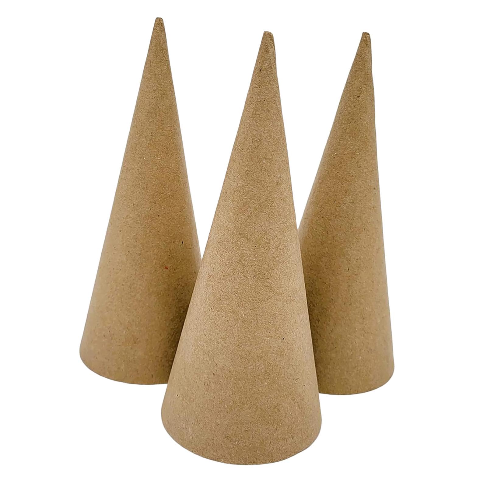 3-Pack Paper Mache Cone Christmas Tree Decorations, Imaginative Craft Cardboard Cones for Halloween Decorations, 15cm