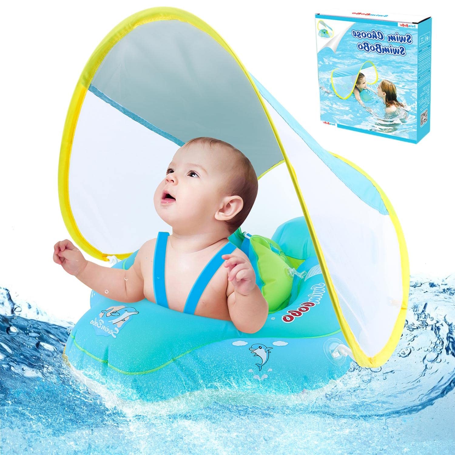 Flotteur Bébé Piscine Avec Toile Anti-UV - Siège Gonflable Sécurisé Pour 0-4 Ans - Pour Plage, Été, Jeux D'Eau