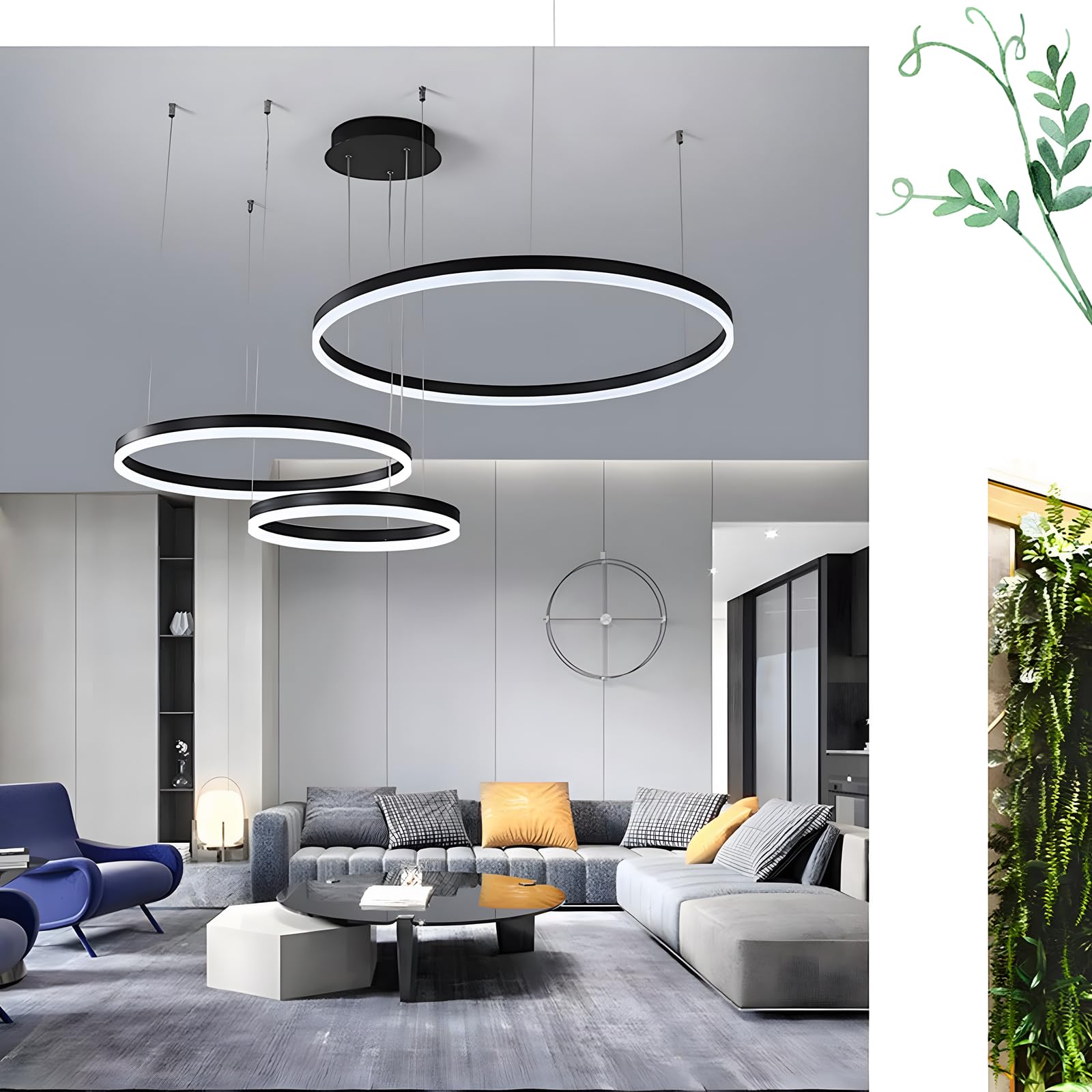 LED Lampadario Metallo | 3 Cerchi 40+60+80cm | 90W Lampada Sospensione Soffitto Anelli, Telecomando Dimmerabile 3000-6000K, Lampada Sospensione Paralume Acrilico Soggiorno Camera Letto【Nero】