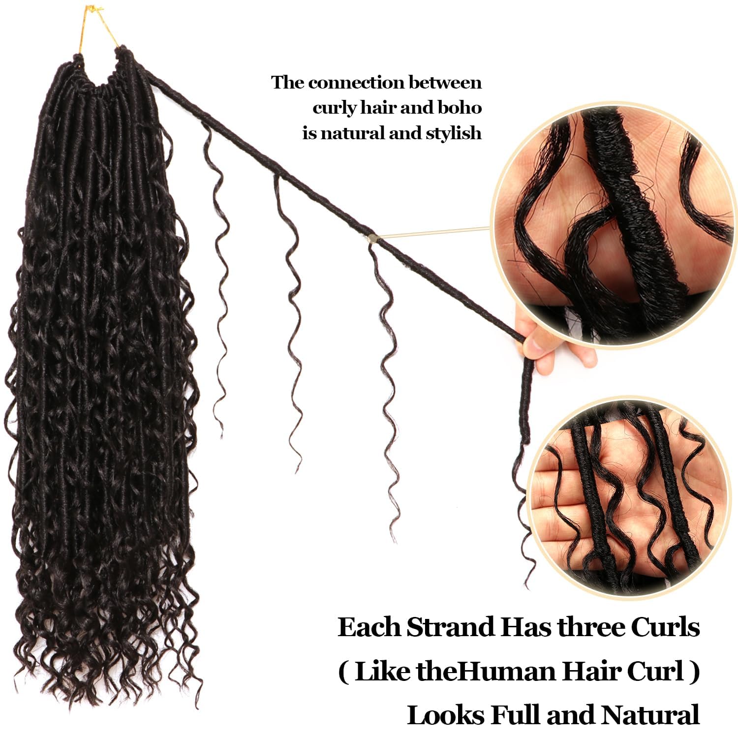 Faux Locs Crochet Hair Crochet Braids Extensions Butterfly Locs Hair Extensions for Braiding(#1B), #black, 18Inch(Pack of 8) - Image 4