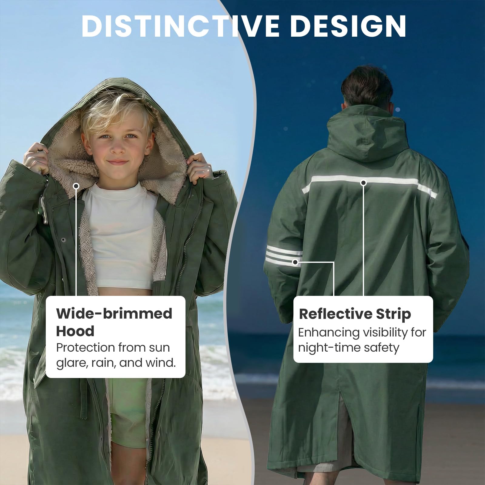 Owntop Bata Cambiadora Impermeable para Adultos y Niños - Parka de Natación de Manga Larga y Talla Grande con Forro Polar, de Secado Rápido y Abrigada | Ideal para Surf, Playa, Natación y Camping