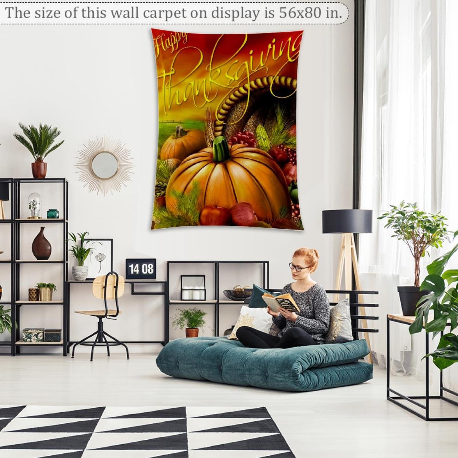 HVEST Herbst-Wandteppich 'Kürbis & Ahornwald' – 235x180 Cm, Polyester, Für Wohnzimmer & Dekoration