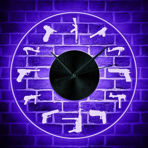 Miniatura 2 de Creativo diseño moderno pistolas razas LED iluminación multicolor reloj de pared pistola decoración familiar arte de pared hecho a mano regalo para