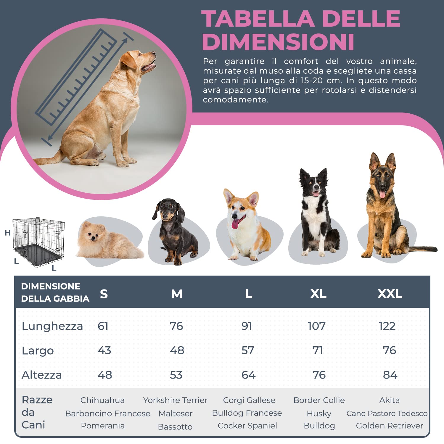 MaxxPet Gabbia Per Cane - Gabbia Cani - Con 2 Porte d’Ingresso - Pieghevole e Trasportabile - Kennel Cane Grande - Incl. cuscino per cane e ciotola - 76x48x53 cm - Nero