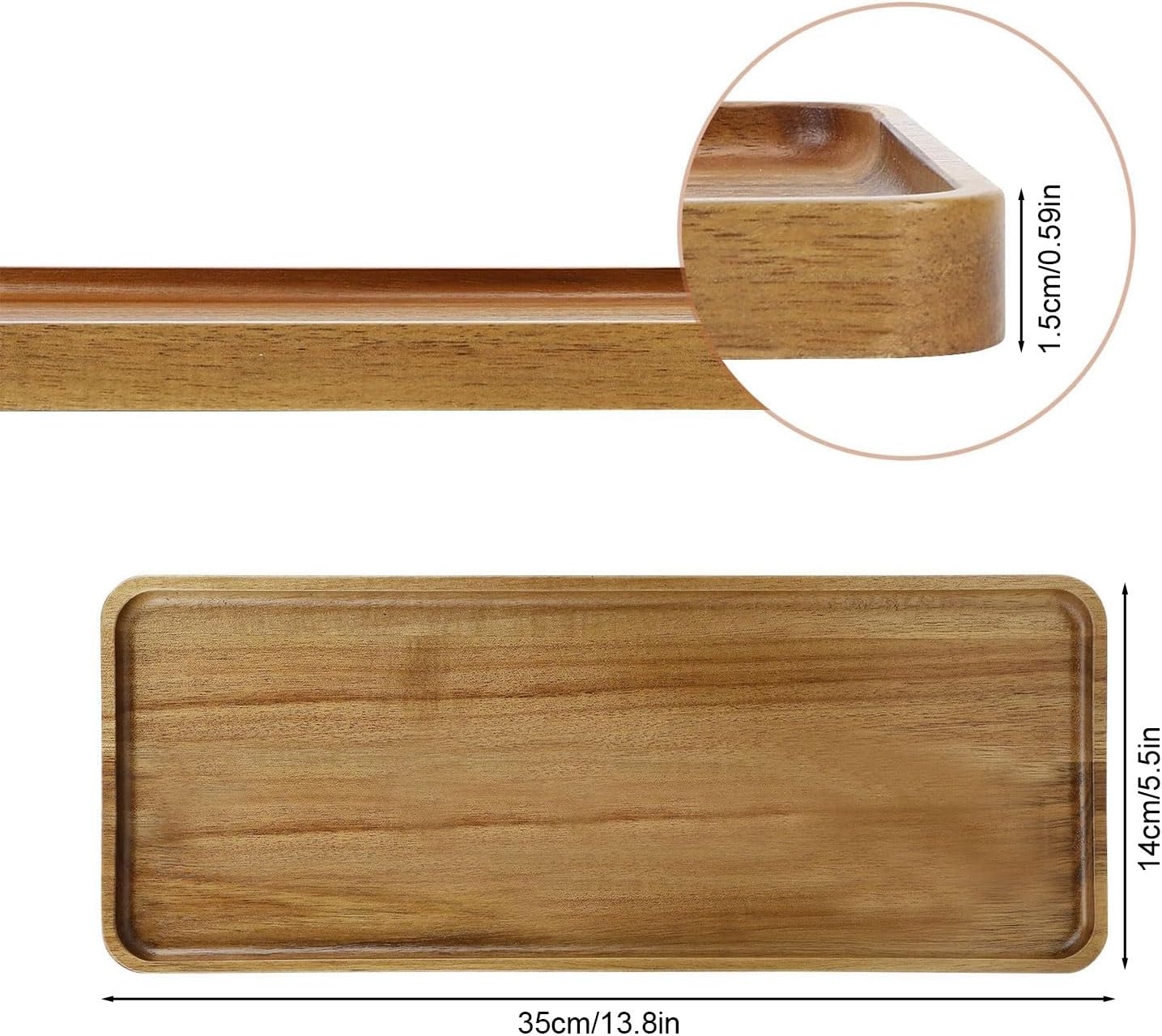 Solid Acacia Wood Serving Trays - 14" x 5.5" Rectangular Wooden Platters for Food, Charcuterie Boards, Cheese, and Appetizers - Perfect for Home Decor, Parties