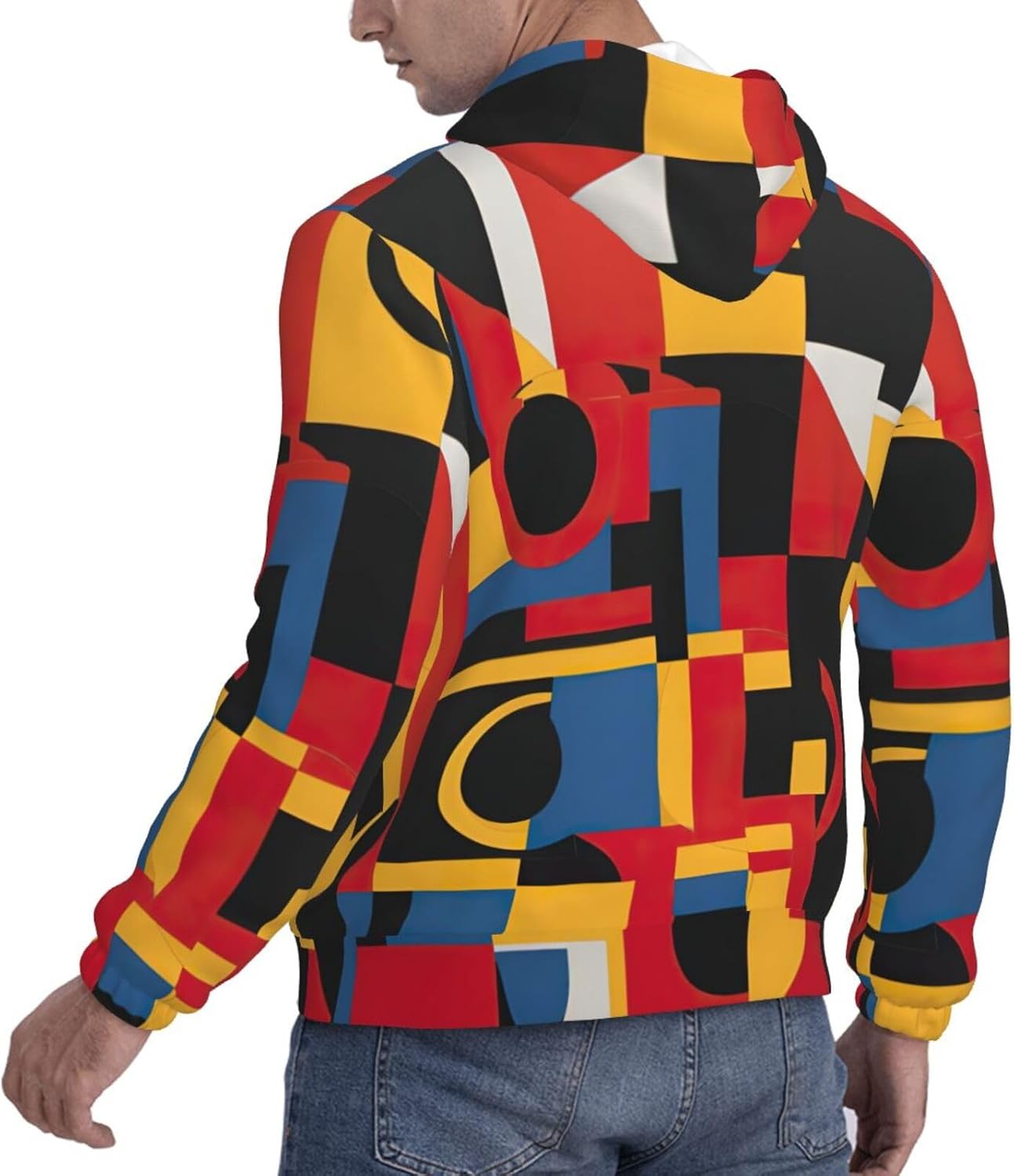 Composition in Red Yellow Blue and Black print Men's novelty hoodie print sweatshirt for casual pullovers for both men and women
