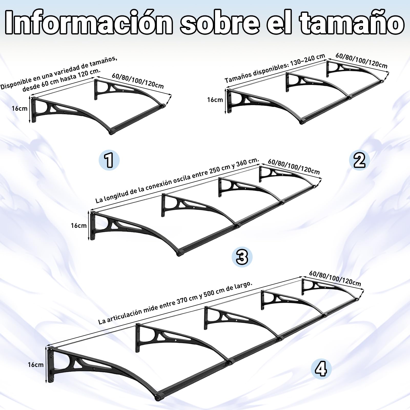 Marquesina para Puerta de Entrada - Marquesina Puerta Exterior, Toldo Exterior de Policarbonato y Aluminio, Protección contra Lluvia, Nieve y Sol, Fácil Instalación