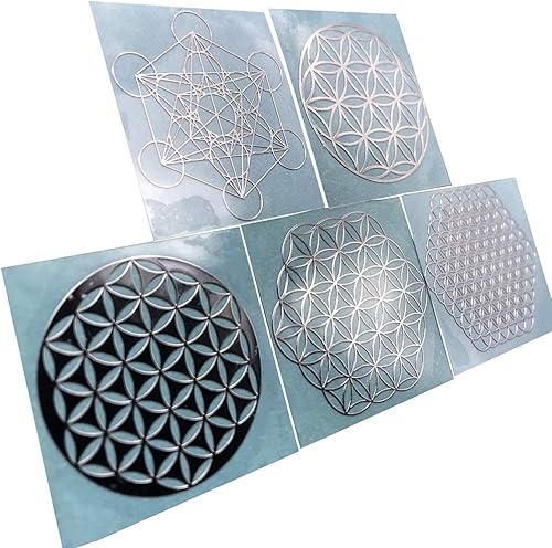 Pegatina de pirámide de orgón de metal Flor de la vida, manualidades de resina, material de torre de energía, calcomanía de geometría sagrada (plata