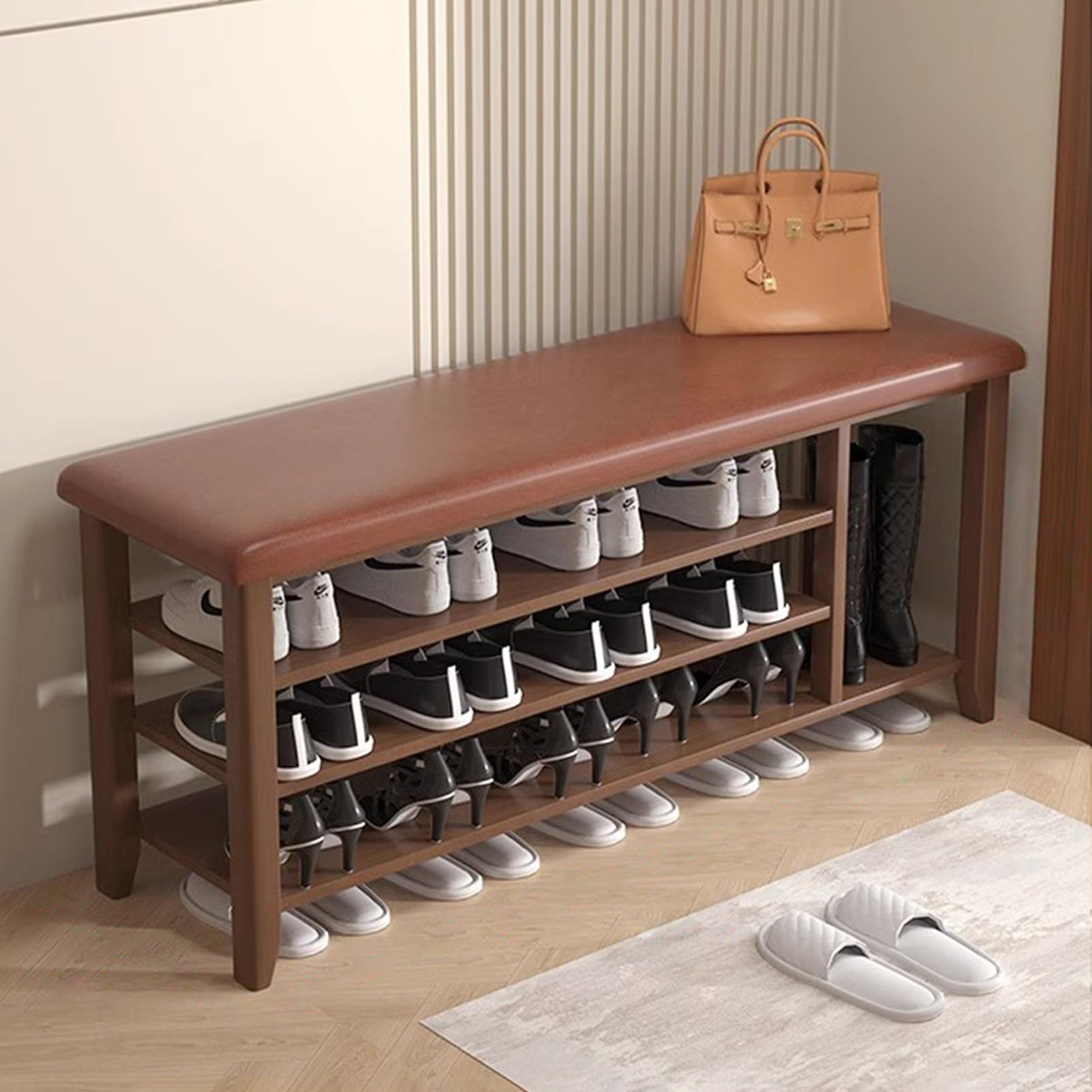 Banc à chaussures en bois contre le désordre avec coussin d'assise confortable