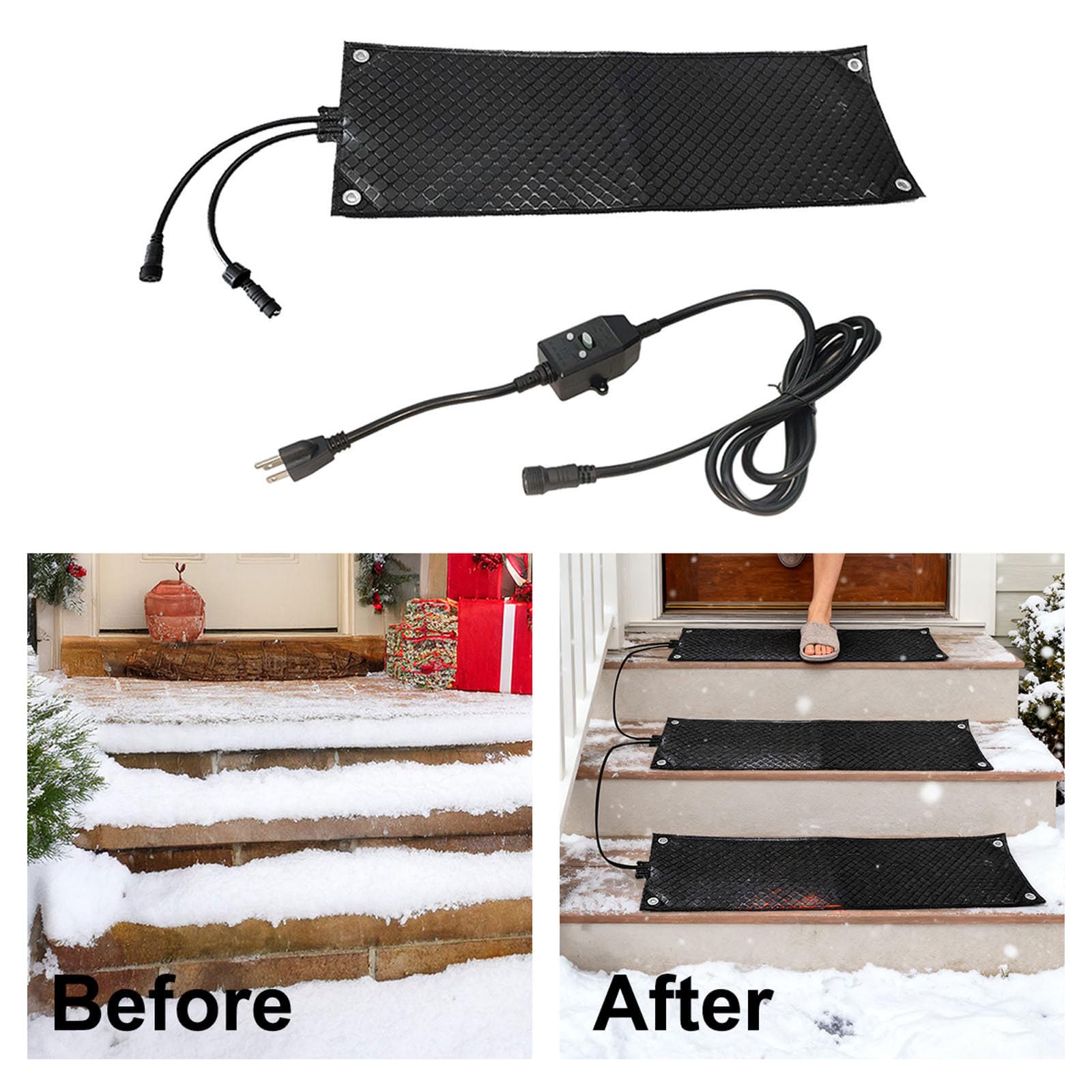 Tappetino riscaldante invernale in PVC per marciapiedi, gradini, cavo di alimentazione con velocità di fusione di 76 cm/h, per riscaldamento ideale per uso esterno (Black1, 25,4 x 76,2 cm)