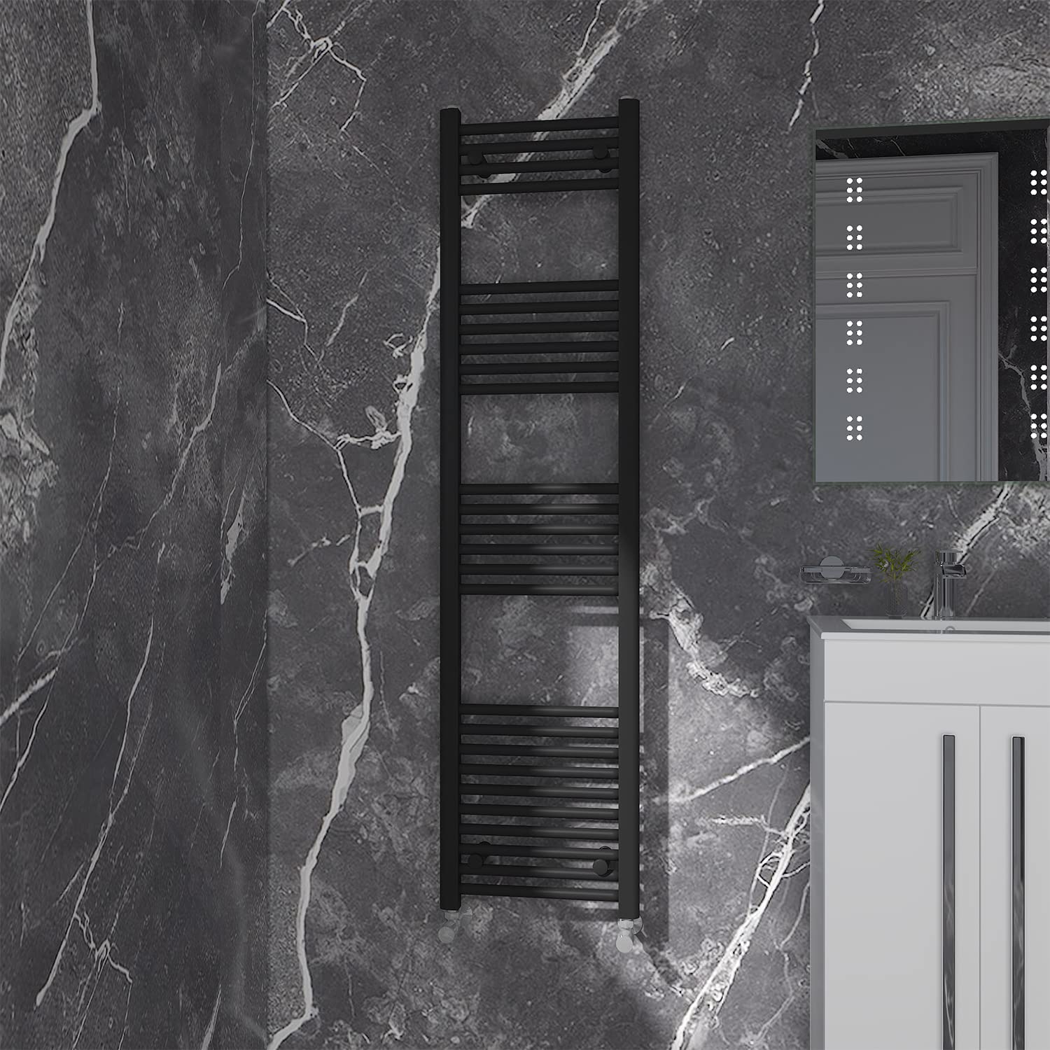 NRG Black Straight Central Heating Towel Rail Bathroom Heated Rad Radiators Ladder Warmer - 1600×400mm