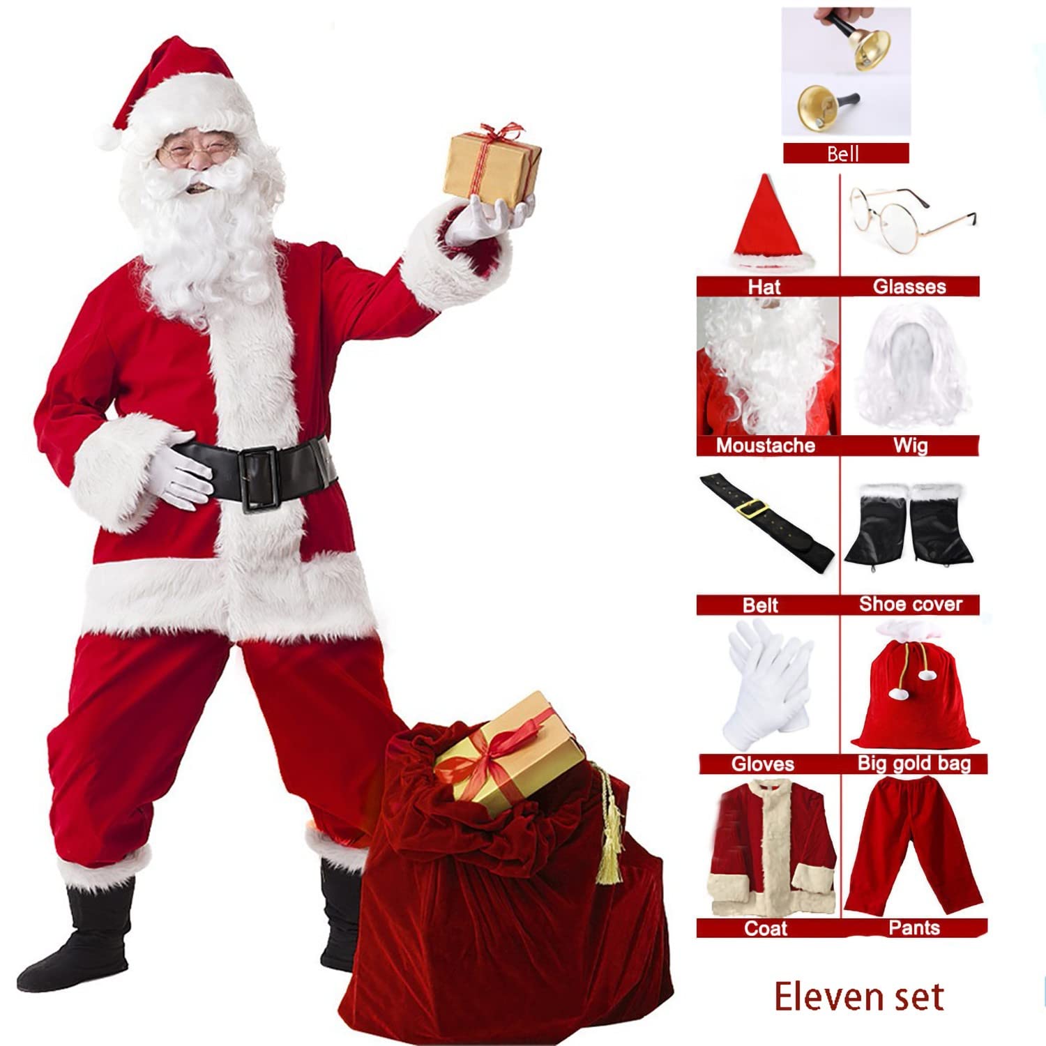 Weihnachtsmann Kostüm Set Mit Bart, Mütze Und Brille – Komplett-Outfit Für Die Weihnachtsfeier
