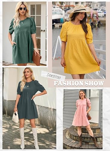 Miniatura 6 de Dokotoo - Vestidos cortos de verano para mujer con cuello redondo, mangas abullonadas, estilo babydoll, elegantes, cintura imperial, con vuelo