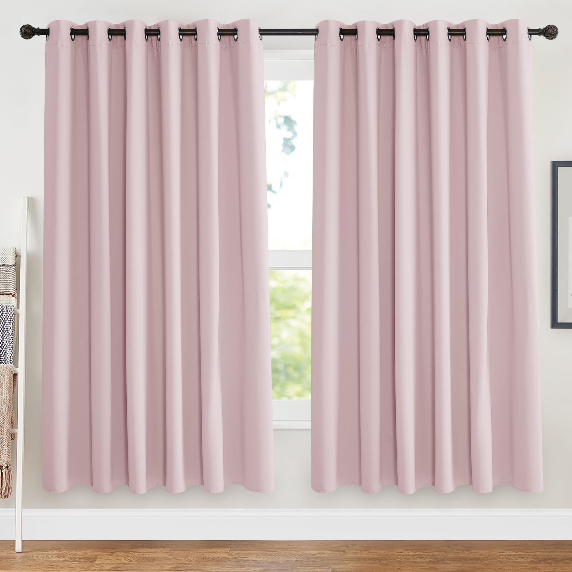 PONY DANCE Pink Thermal Eyelet Blackout Curtains for Bedroom, Room Darkening Curtains & Drapes 72 Inch Drop for Window Treatment Extra Wide Drapes, W90 X L72, 2 Panels