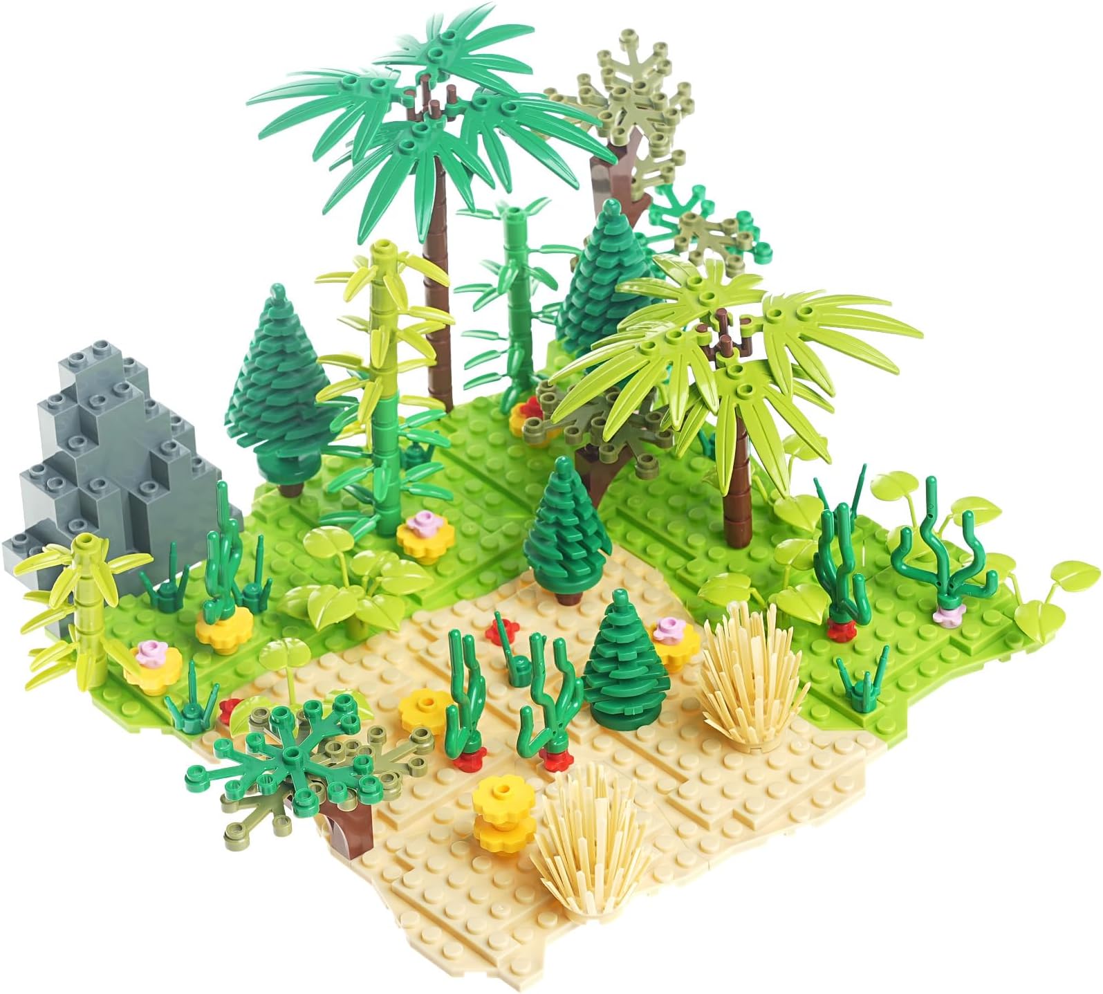HayderJungle Trees Plants Building Blocks with Baseplates, Botanical Parts Leaf Flower Forest Plants Pieces Garden Scenery Building Bricks Toys Compatible with All Major Brands