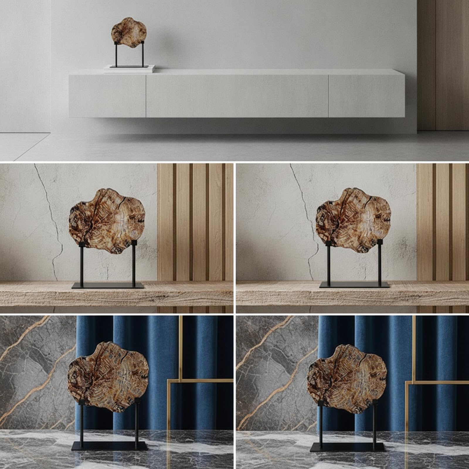 Colcolo Simulador de Fósil Decorativo Escultura en Resina Arte de Madera Petrificada Figura con Doble Soporte Metálico Apariencia Auténtica y Robusta Adecuado