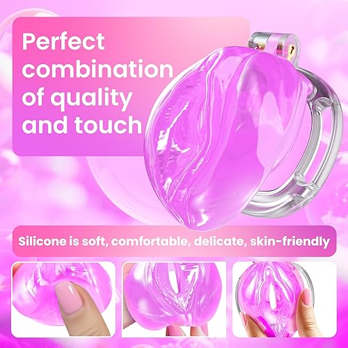 Miniatura 4 de Jaula de castidad de silicona masculina  4 tamaños de anillos de aplicación flexible, 2 tipos de jaula de pene cómoda, 3D realismo micro jaula de