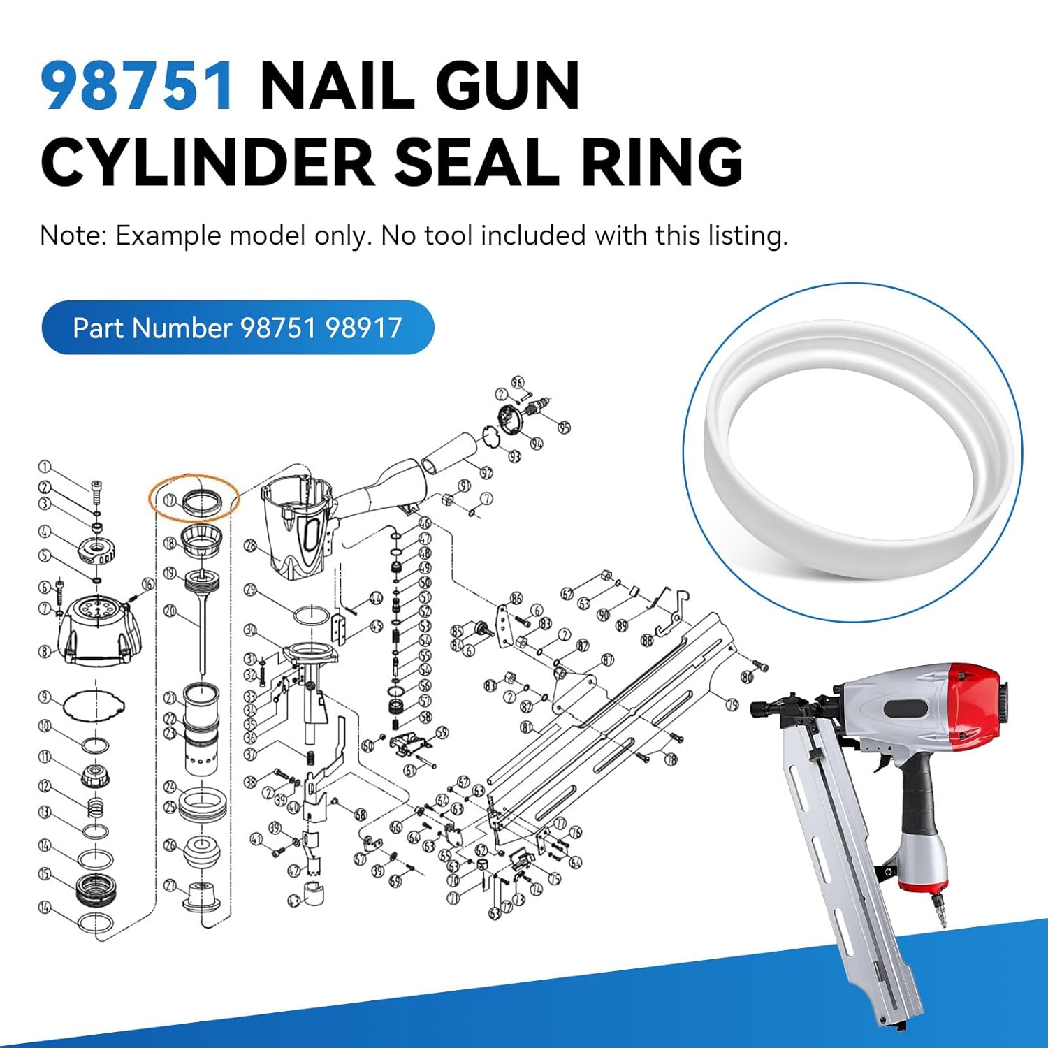 Nail Gun Cylinder Seal Ring, Replacement Central Pneumatic Tool Parts for Central Pneumatic Harbor Freight 98751 Framing Air Nail Gun Cylinder Seal, Part # 98751