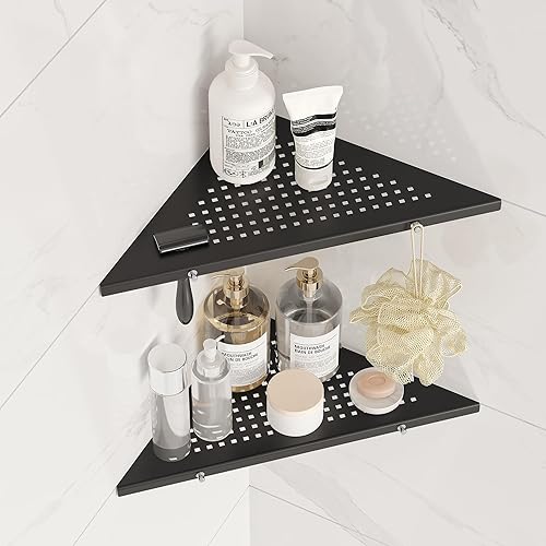 Estante esquinero de baño de 10 pulgadas, paquete de 2 estantes de ducha empotrados, estante de acero inoxidable SUS304 triangular, sin perforación,
