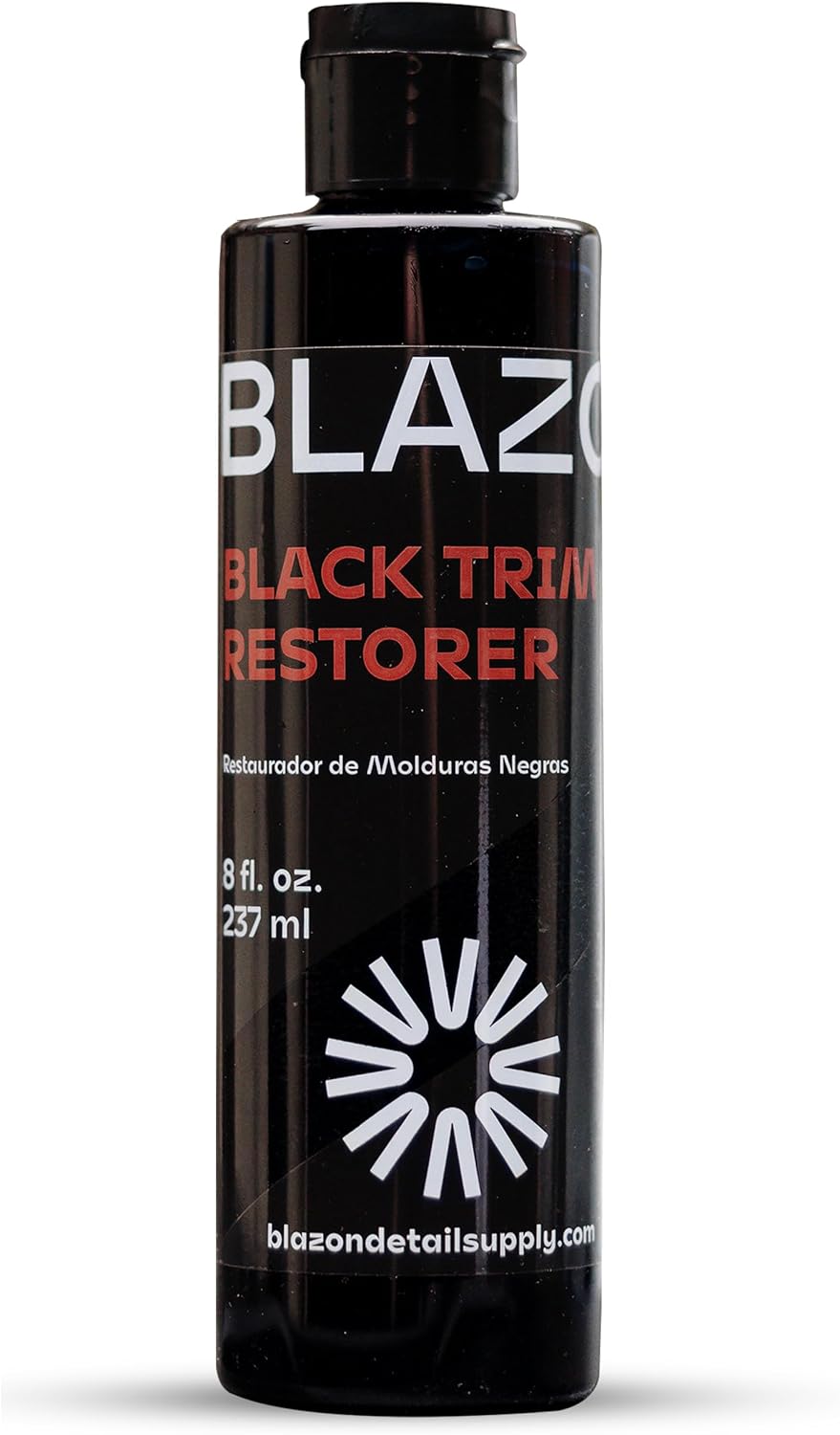 BLAZON Black Trim Restorer – Dye-Infused Plastic Restorer for Faded Exterior Trim, Deep Black Finish, Scratch Correction, Long-Lasting Durability & UV Protection - 8 oz