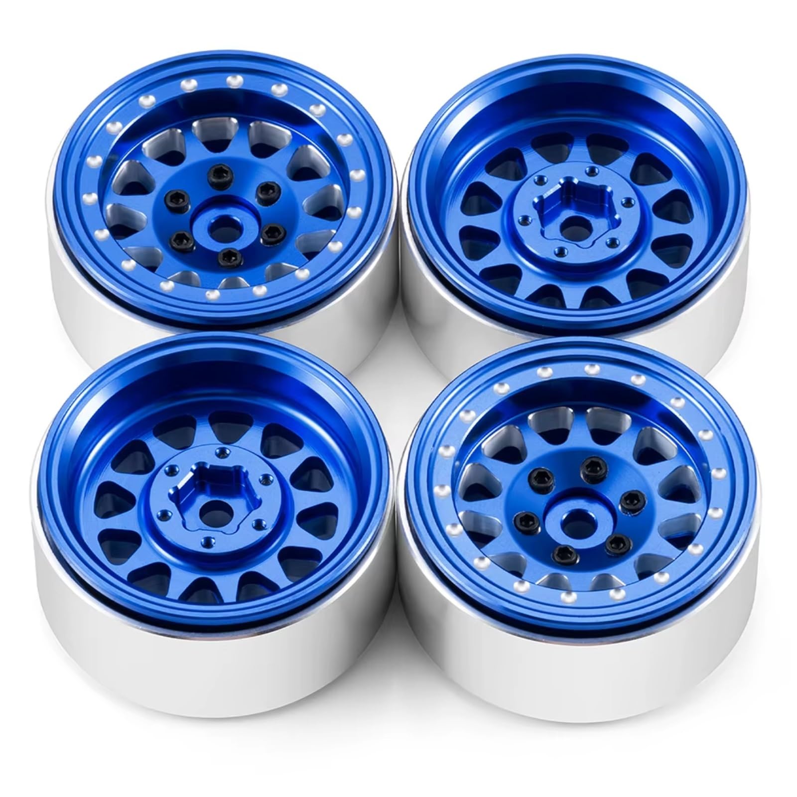 Cerchio Beadlock RC Per SCX24 1/24 4PCS 1.3 Pollici Beadlock Cerchi Lega Alluminio Mozzi RC Crawler Auto Parti Aggiornamento Accessori(Blue)