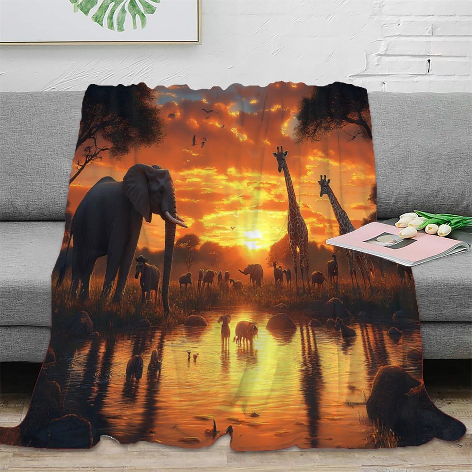 Couverture africaine en microfibre 150x200cm pour lit et canapé plaid motif safari