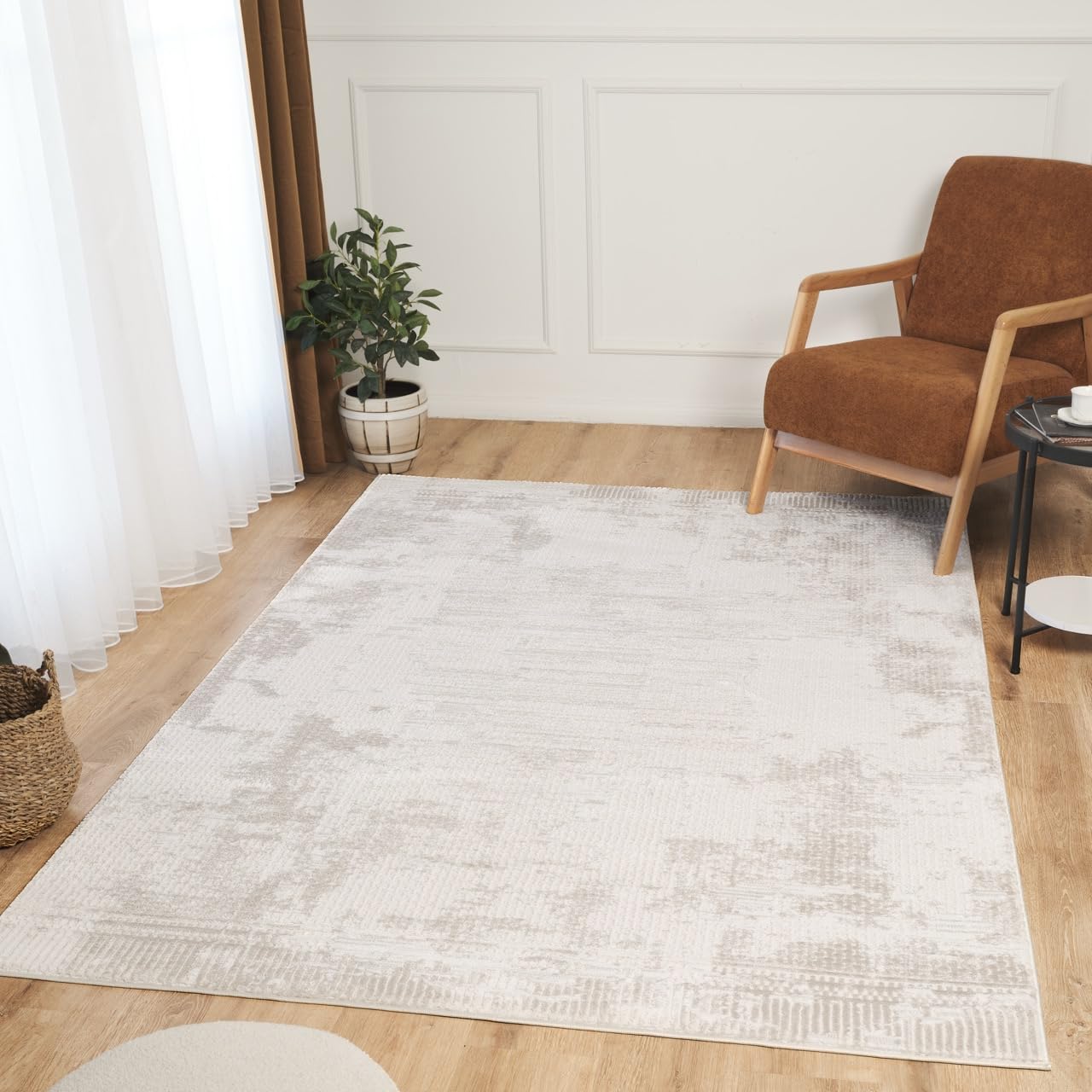 Ruglenza Cozy Area Rug 120x170 cm Cream & Beige – Soft Touch Easy Clean Carpet for Living Room & Bedroom, Durable Jute Backing Rug