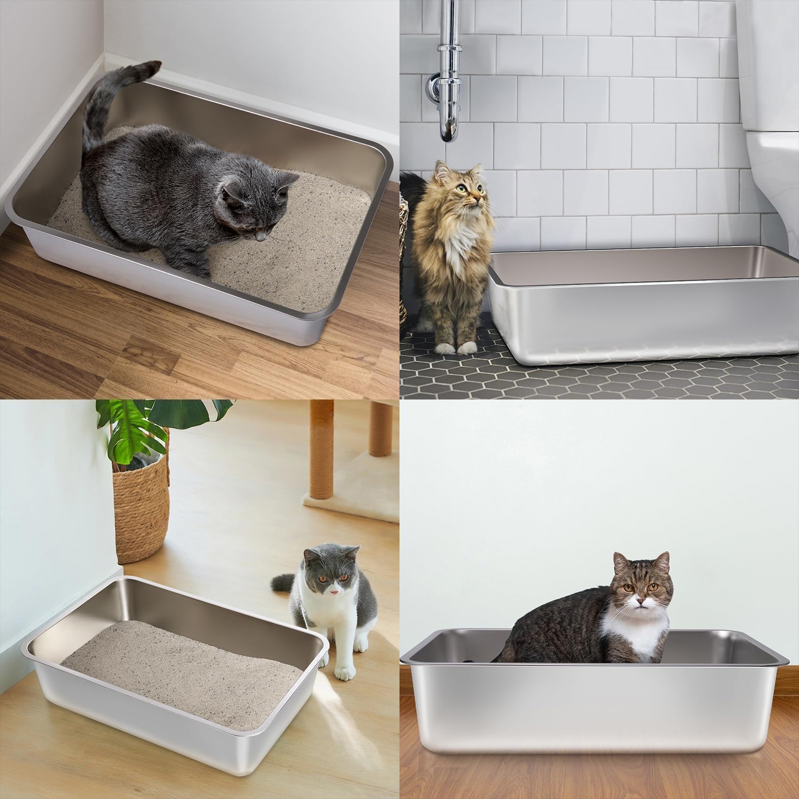 Stainless Steel Litter Box, Large Metal Cat Litter Box for Small to Medium Cats, High Sides, 18"x14"x6"，Non Stick, No Smell, Easy to Clean - image 5