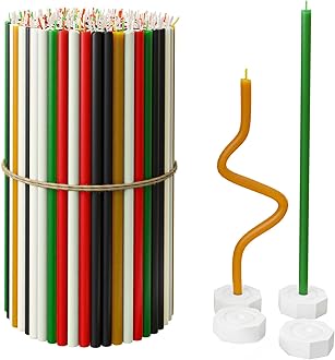 BlueBee Pure Beeswax Candles Bulk for Home - 100pcs Tall Thin Taper Candles + 4 Holders, Honey Scent, Smokeless, Long-Burn, All Natural for Church Prayer, Hanukkah, Birthday Cake, Christmas Advent