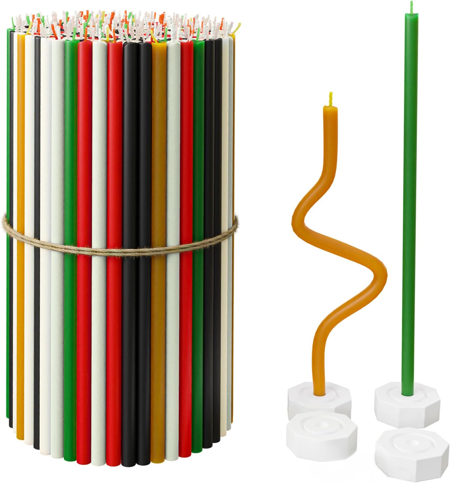 BlueBee Pure Beeswax Candles Bulk for Home - 100pcs Tall Thin Taper Candles + 4 Holders, Honey Scent, Smokeless, Long-Burn, All Natural for Church Prayer, Hanukkah, Birthday Cake, Christmas Advent
