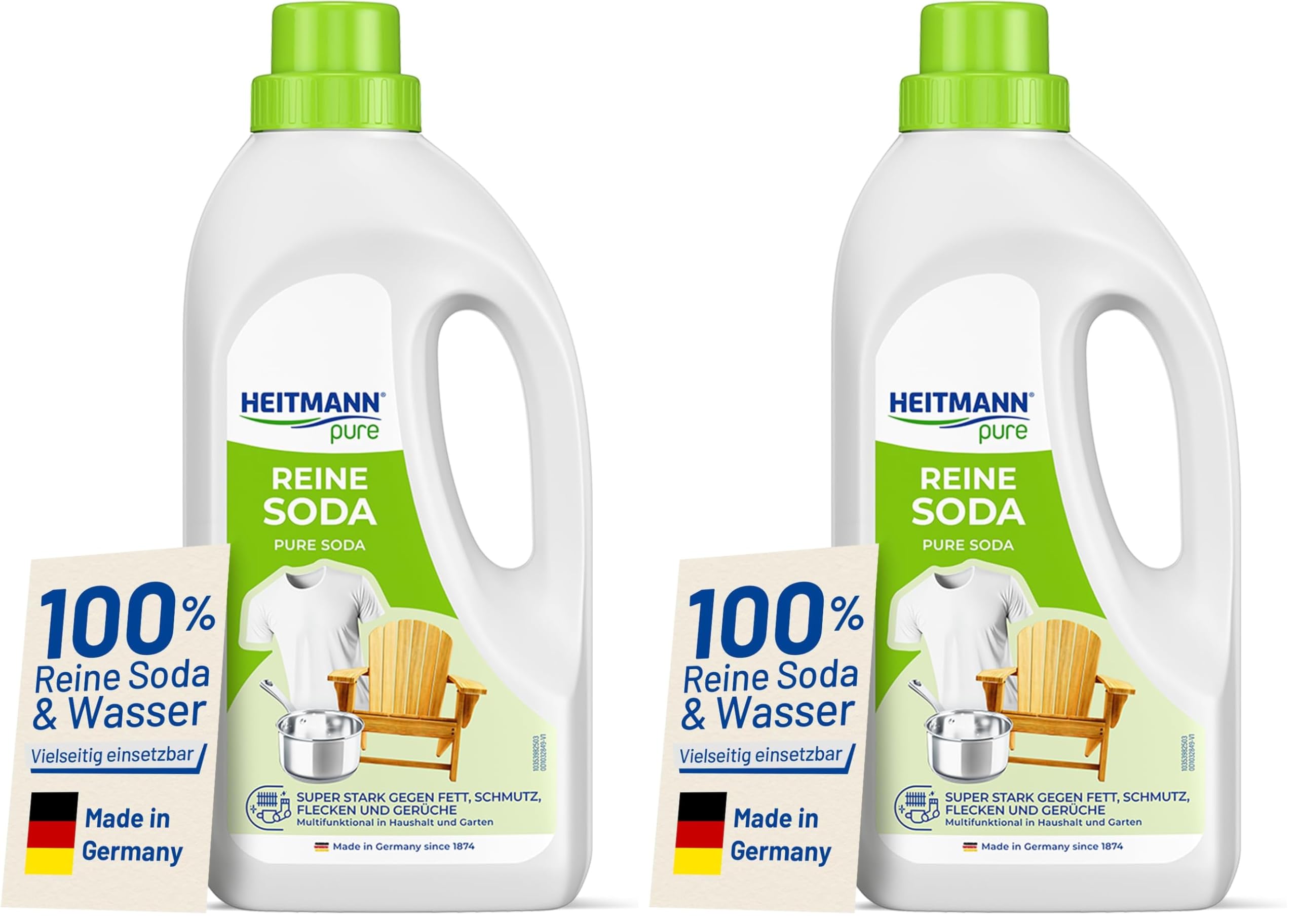 HEITMANN pure Pure Soda | Versatile Cleaner for Grease, Dirt, Stains & Odours | Natural & Environmentally Friendly | For Household & Garden | 1 L (Pack of 2)