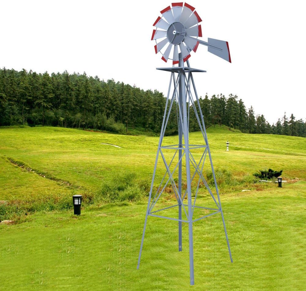 Windmill Garden 8ft Ornamental Weather Wind Yard Farm Green, Silver