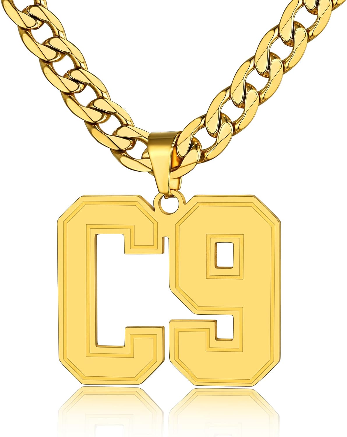 GoldChic Custom Name Necklace for Sports Men Athletes, Mens Personalized Initial letter Necklaces, Large Alphabet Pendant with 4mm Cuban Chain