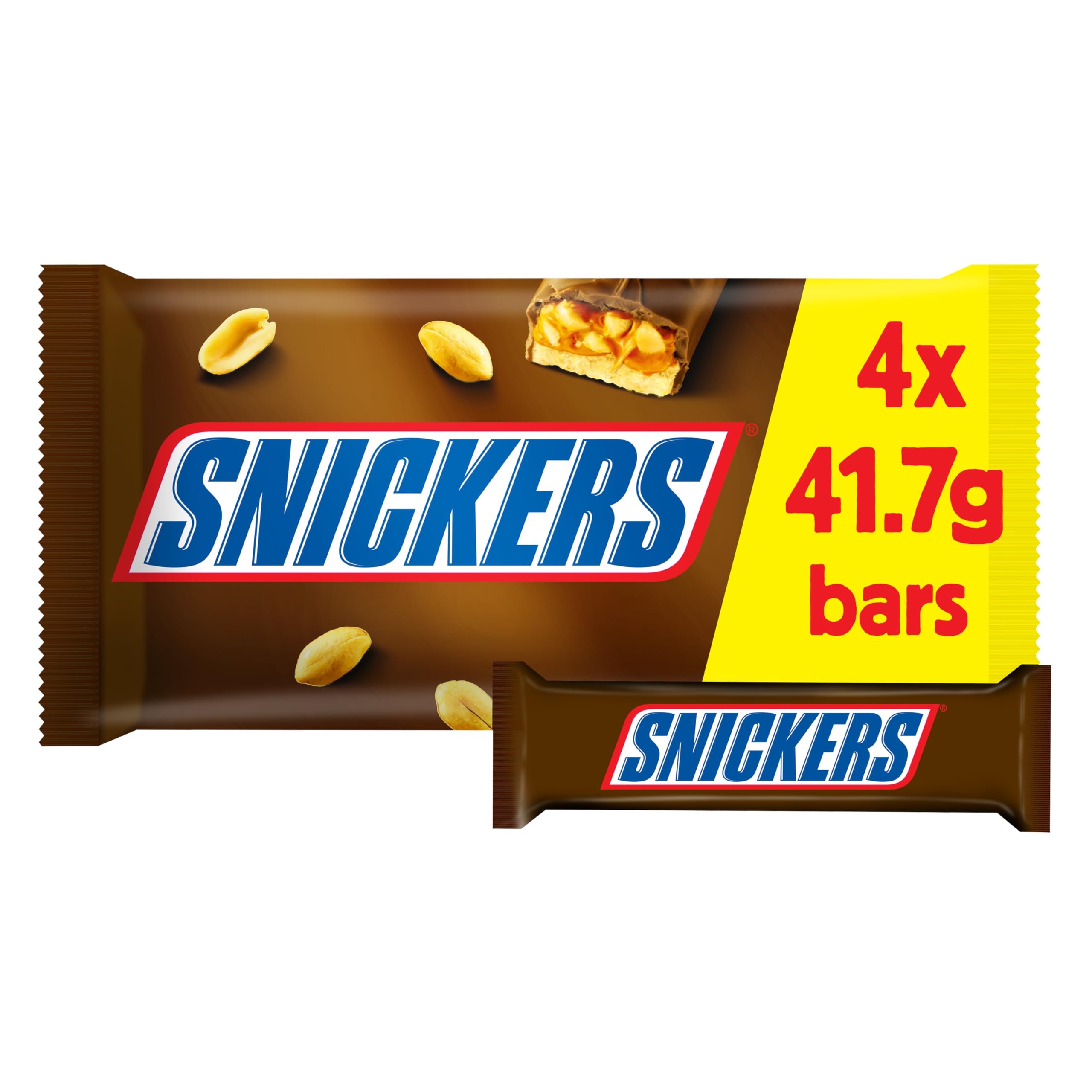 Snickers Chocolate Bars Multipack, Caramel, Peanuts & Milk Chocolate, 4 x 41.7g, Ideal for Gift, Snacks or Hamper