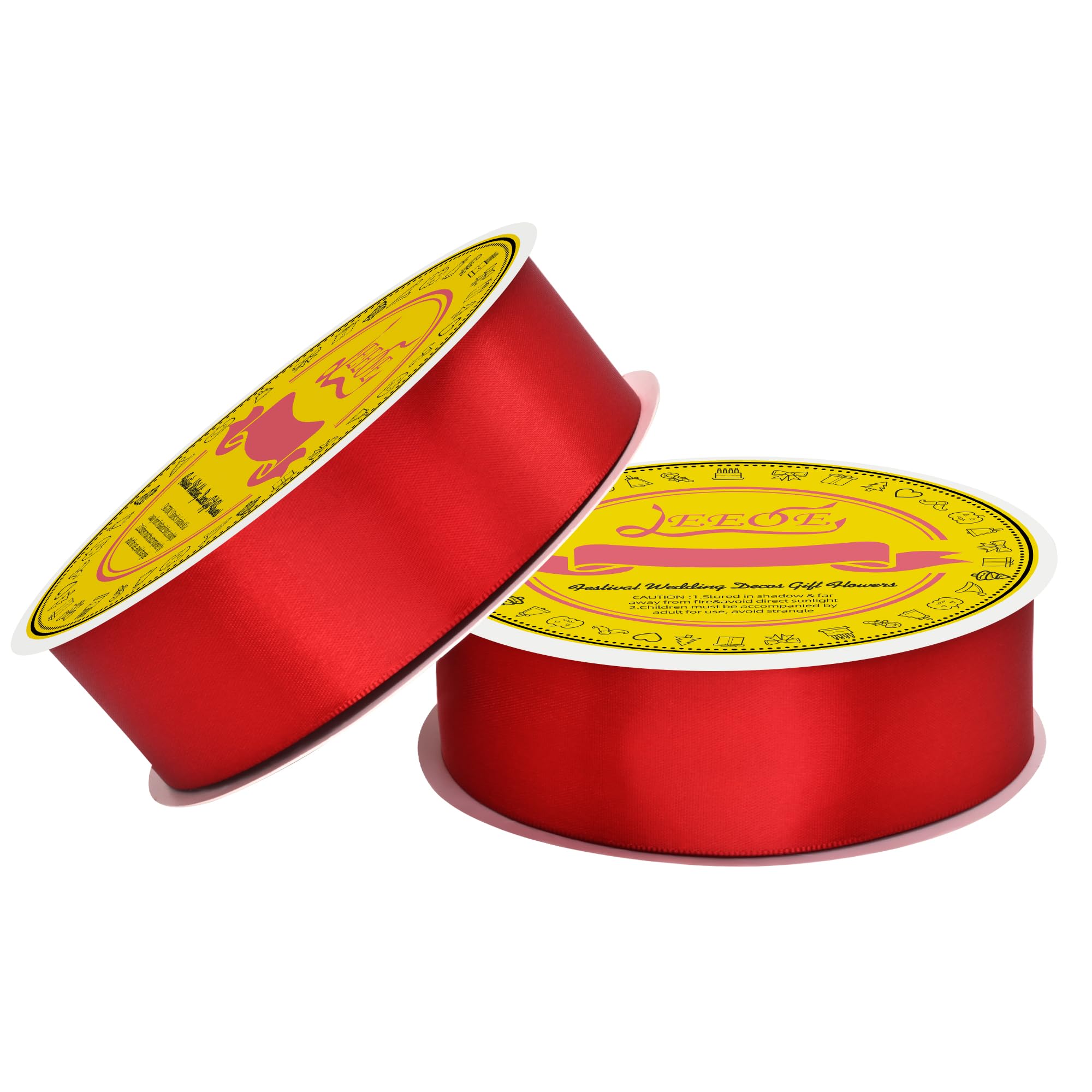 LEEQE Cinta De Satén Roja De Poliéster De 100 Yardas Para Envolver Regalos, Muy Adecuada Para Bodas, Fiestas, Invitaciones Y Más (1-1/ 2 Pulgadas X 50 Yardas X 2 Rollos