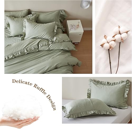 Miniatura 4 de Simple&Opulence Funda de edredón 100% algodón para niños con volantes Queen (88 x 92 pulgadas), 3 piezas, 1 funda de edredón y 2 fundas de almohada,