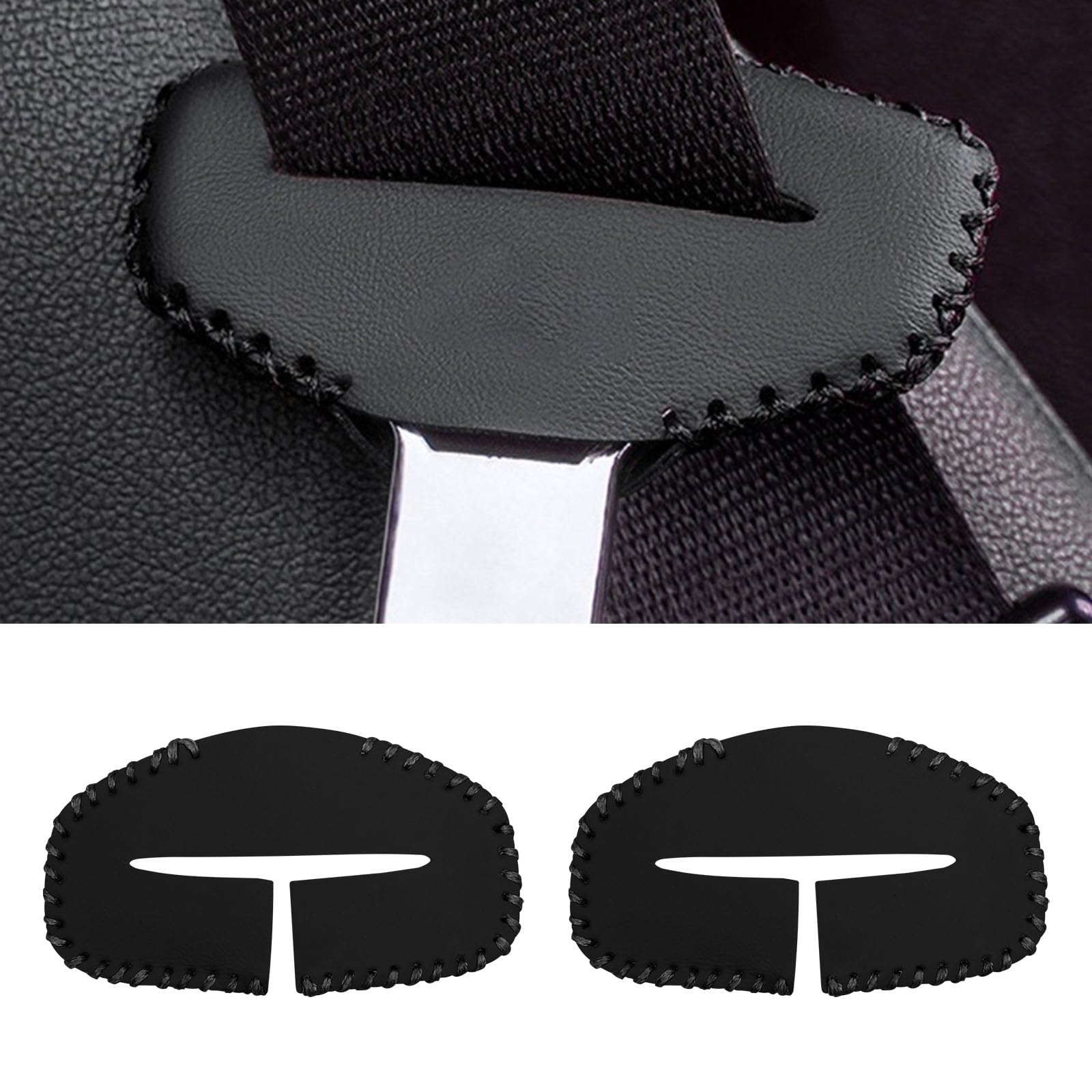 Car Seat Belt Buckle Protector Cover, 2PCS Leather Pad Safety Belt Clamp Guard Silencer Chest Clip Holster Trim, Anti-Scratch Auto Interior Replacement Accessories for Most Vehicles (Black)