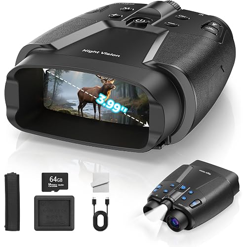 Night Vision Goggles, 4K Night Vision Binoculars with 3.99" HD Screen, 10000mAh Rechargeable, 64GB Card Included for Wildlife Observation & Surveillance