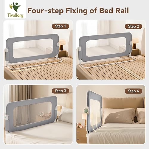Miniatura 7 de Riel de cama reforzado de 59 pulgadas para niños pequeños, protector de seguridad extra largo con material grueso, rieles de cama ajustables y