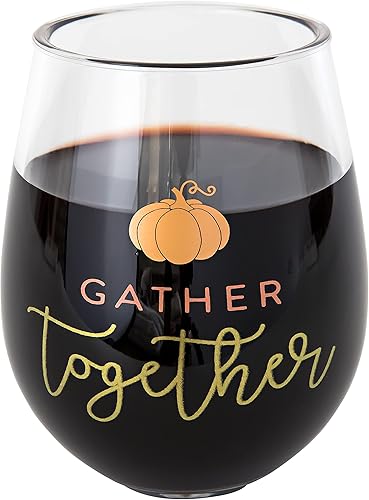 Miniatura 7 de C.R. Gibson QWG2O-24067 Gather Together - Copa de vino acrílica sin tallo para Acción de Gracias y amigos, 12 onzas líquidas