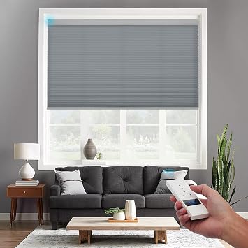 ACMEART Motorized Cellular Shades for Windows Doors,Light Filtering Thermal Insulation Fabric Honeycomb Window Blinds for Home Office Custom Size Grey
