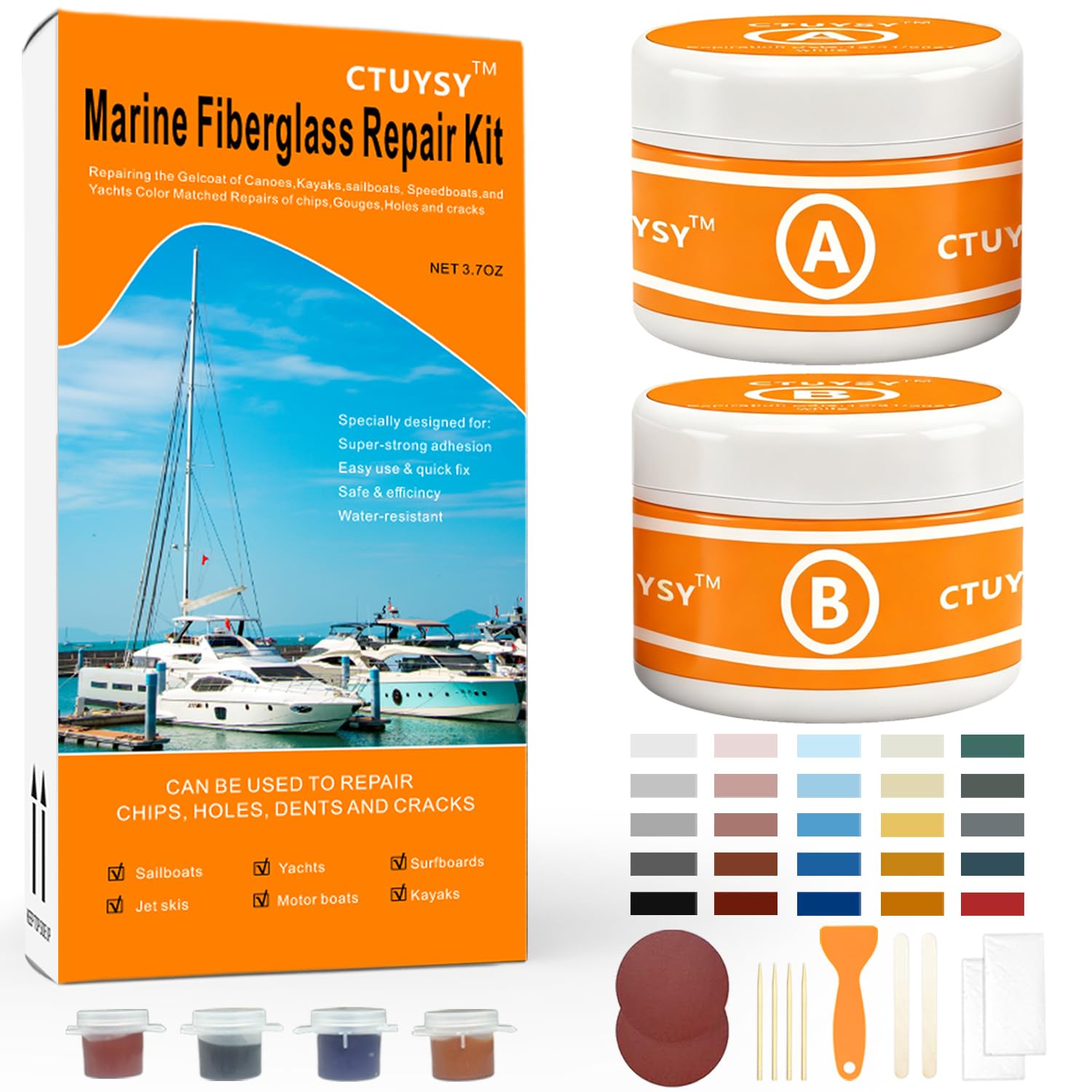 Fiberglass Boat Repair Kit,Marine Fiberglass Repair Kit for Boat Hull (Color Match),Epoxy Filler for Boats,Gel Coat Repair Kit for Boats, Boat Accessories for Fix Holes Chips Pit Cracks