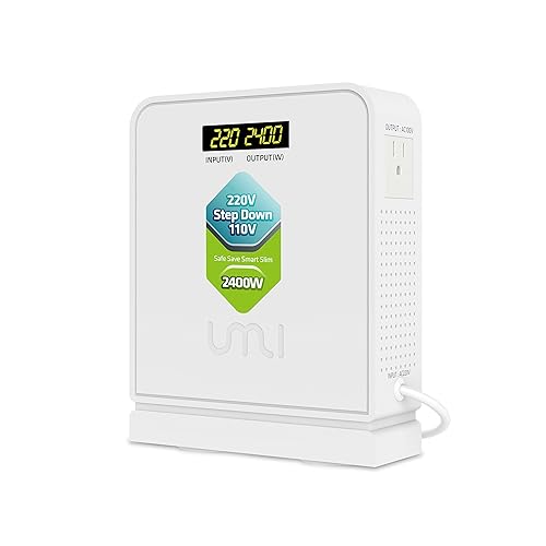 UMI 2400W Convertidor de voltaje de 220 V a 110 V, convertidor de potencia de 220 V a 110 V de servicio pesado con modo automático, convertidor de